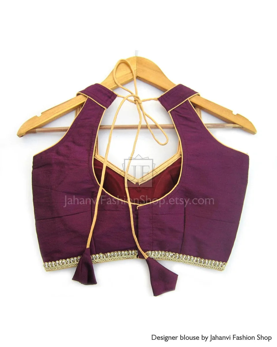 Why a Wine Dupion Silk Halter Neck Blouse Is Perfect for Modern Brides